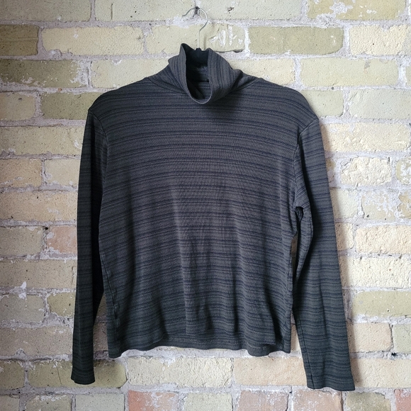 Vintage Sweaters - Vintage Green/Black Striped Cropped Petite Turtleneck Womens Size Medium